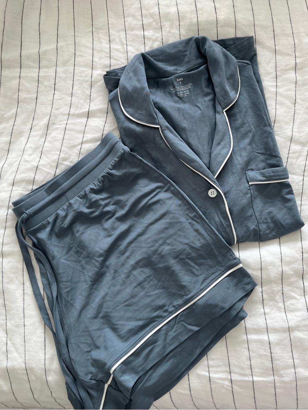 knix Slate Blue Short Pajama Set with White Piping